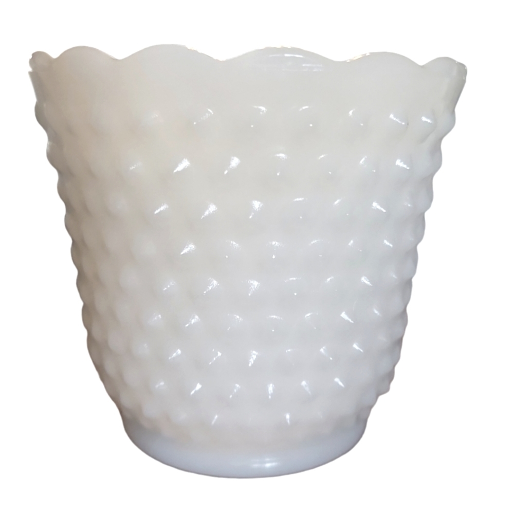 Vtg Anchor Hocking Fire King Hobnail Milk Glass Vase / Planter / Candy 5-1/4"